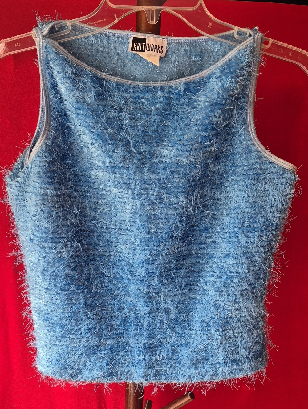 Knitworks Women's Light Blue Fuzzy Tank Top Y2K Aesthetic Size M